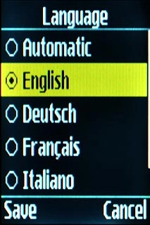 Highlight the required language and press the Navigation key.