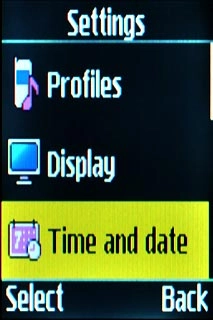 Scroll to Time and date and press the Navigation key.