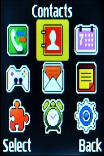 Scroll to Contacts and press the Navigation key.