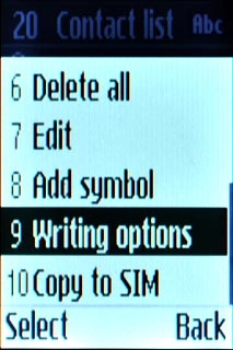 Scroll to Writing options and press the Navigation key.