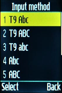 To turn on predictive text input:Scroll to T9 Abc and press the Navigation key.