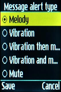 To turn vibration off:Highlight Melody or Mute and press the Navigation key.