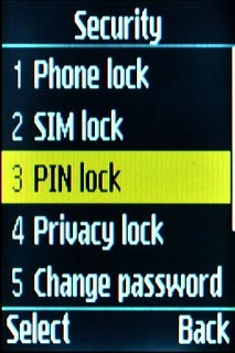 Scroll to PIN lock and press the Navigation key.
