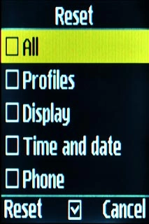 Scroll to All and press the Navigation key to select all settings.