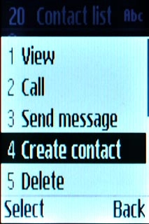 Scroll to Create contact and press the Navigation key.