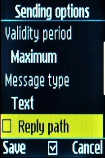 Scroll to Reply path and press the Navigation key to turn off reply via same message centre.