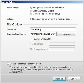 Click Back up to back up the phone memory to the computer.