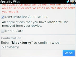 Press Wipe.The default settings are restored.