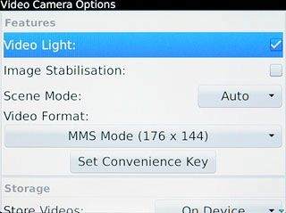 When the box next to the menu item is ticked (V), video light is turned on.