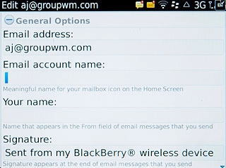 Press the field below Email account name and key in a name for the email account (such as 