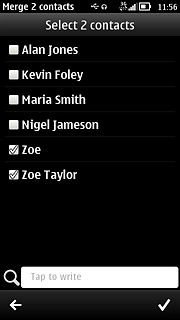 When the box next to a contact is ticked (V), the contact is selected.