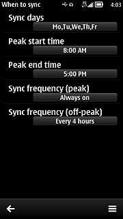 Press Sync days, Peak start time and Peak end time and follow the instructions on the display to select synchronisation days, peak start time and peak end time.