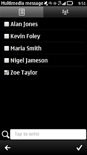 When the box next to a contact is ticked (V), the contact is selected.
