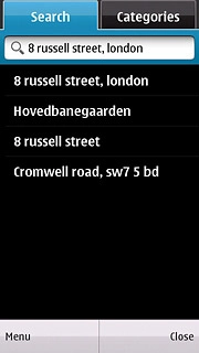 Press the required destination.The selected destination is displayed as a point on the map.