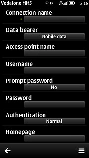 Press Connection name.Key in Vodafone MMS 