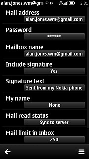 Press Mailbox name.Key in a name for the email account (such as 