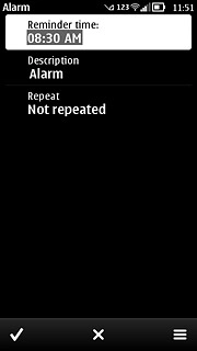 Press Reminder time.Key in a time for the alarm.