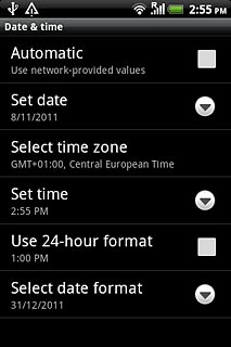 Press Automatic to turn automatic date and time update on or off.