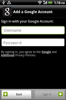 Press Username and key in the username for your Google account.