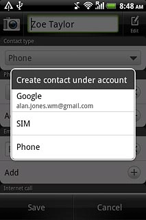 Press the required email account, SIM or Phone.