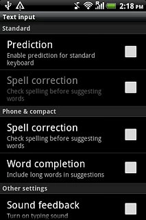 Press Prediction to turn word suggestion on or off.