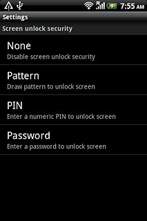 Press Pattern, PIN or Password.Follow the instructions on the display to change the phone lock code.