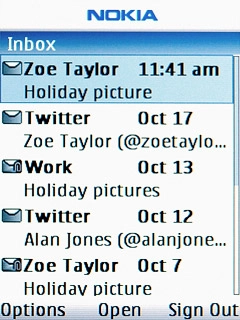 Highlight the required email message and press the Navigation key.
