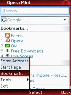 Scroll to Bookmarks and press the Navigation key.