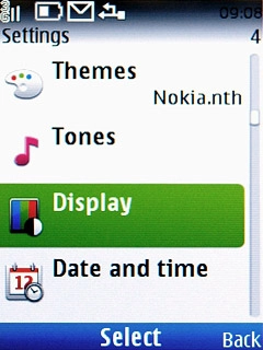 Scroll to Display and press the Navigation key.
