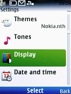 Scroll to Display and press the Navigation key.