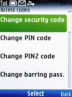 Scroll to Change security code and press the Navigation key.