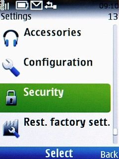 Scroll to Security and press the Navigation key.