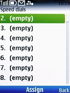 Highlight the required speed dialling key and press the Navigation key.