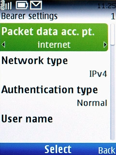 Scroll to Packet data acc. pt. and press the Navigation key.Key in live.vodafone.com