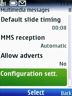 Scroll to Configuration sett. and press the Navigation key.