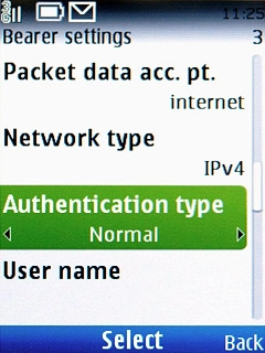 Scroll to Authentication type and press the Navigation key.