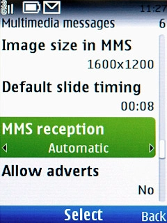 Scroll to MMS reception and press the Navigation key.