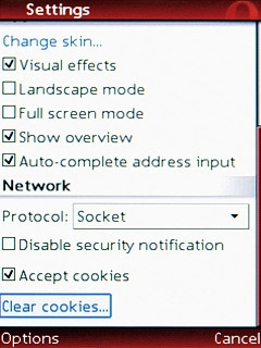 Scroll to Clear cookies... and press the Navigation key.