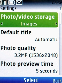 Scroll to Photo/video storage and press the Navigation key.