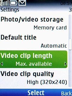 Scroll to Video clip length and press the Navigation key.
