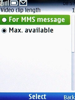 Scroll to For MMS message or Max. available and press the Navigation key.