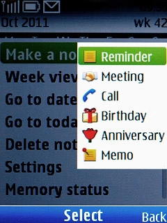 Highlight the required appointment type and press the Navigation key.Key in a subject for the appointment and follow the instructions on the display to key in further information.