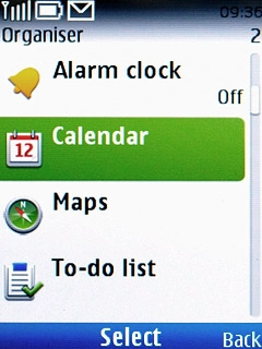 Scroll to Calendar and press the Navigation key.