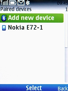 Scroll to Add new device and press the Navigation key.Your phone now searches for devices and after a moment, a list of Bluetooth devices within range is displayed.