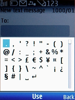 Highlight the required symbol and press the Navigation key.