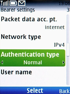 Scroll to Authentication type and press the Navigation key.