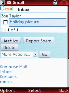 You can now use the application.Please note that Gmail isn't part of the original application package and therefore only a general description is given here.You have a number of options, such as:Send email messagesRetrieve and read email messagesReply to email messagesView list of contactsSelect application settingsCreate a new Gmail account