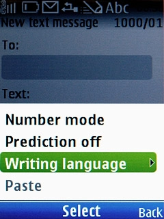 Scroll to Writing language and press the Navigation key.
