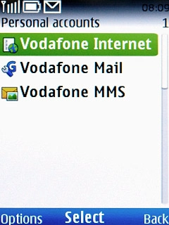 Scroll to Vodafone Internet and press Options.