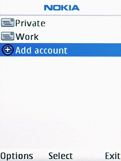 If email accounts have been created already:Scroll to Add account and press the Navigation key.